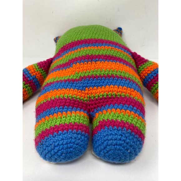 Hand knitted 17" plush alien Pride Rainbow body with horns - Picture 8 of 12